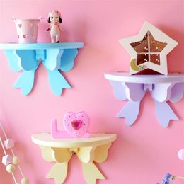 Hooks & Rails Japanese Pink Bow Storage Rack Wall-mounted Wooden Shelves For Girl Kids Room Decoration Organizer Holder Bedroom De276m