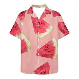 Men's Casual Shirts Fruit Pattern Holiday Drinks Dessert Beach Shop Clothing Watermelon Summer Short Sleeve Hawaiian For Men Quick Dry