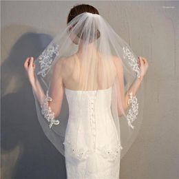 Bridal Veils White Ivory In Stock Short One Layer Fingertip Length Rhinestone Appliqued Wedding Veil WED With Comb