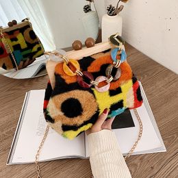 Evening Bags Wood Clip Autumn And Winter Plush Handbag Woman Designer Korean Acrylic Chain Shoulder Crossbody Bag Clutch Female 230729