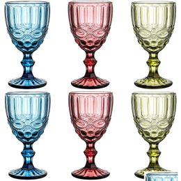 Wine Glasses Vintage Glass Goblets Goblet Colored Water Embossed For Party Restaurants Bar Drop Delivery Home Garden Kitchen Dining Dr Dhj0M