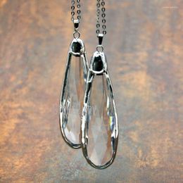 Pendant Necklaces NM14819 10Pcs Sliver Plated Faceted Pear Shape Chains Glass Crystal Online 18-32inch