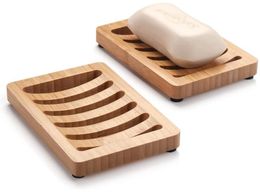 Simple Portable Wooden Natural Bamboo Soap Dishes Tray Holder Storage Soap Rack Plate Box Container Bathroom Soap Dish Storage Box