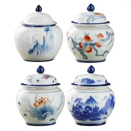Storage Bottles Blue And Ginger Jar Tea 13.3x16cm Table Decoration Handicraft Multi Purpose Glazed Enamel Traditional