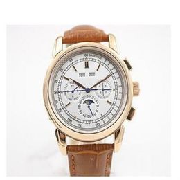 classic fashion Super Complicated Automatic Watch Rose Gold Case And Skeleton Analogue Sky Moon Glass Back Brown Leath246n