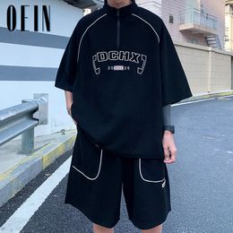 Men s Tracksuits Streetwear Waffle Sports Suit Summer Hip Hop Trendy Short sleeved T shirt Shorts Sets 2023 High Street Two piece Suits 230729
