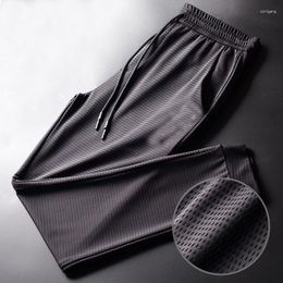 Men's Pants 2023 Summer Trousers Thin Loose Size Elastic Slim-fit Air Conditioning Mesh Ice