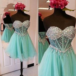 Minit Green Tulle Short Homecoming Dresses 2019 Real Image Silver Beaded Rhinestone Sweetheart Maid of Honour Party Cocktail Dress252Z