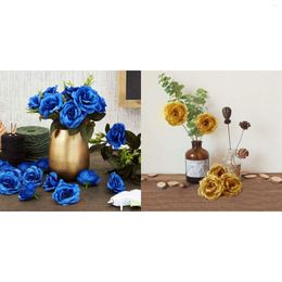 Decorative Flowers Artificial Silk Rose Flower Heads 100Pcs For Hat Clothes Decoration Wedding (Dark Blue&Gold)