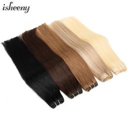 Hair Bulks Isheeny Human Weft Brazilian Bundles Sew In Weaves Black Brown Blonde Straight Natural 50g 230728