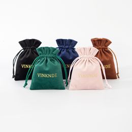 Jewellery Pouches Bags 100pcs Custom Velvet Jewellery Organiser Gift Small Bag Touching Plush Drawstring Packaging Storage Pouch Wedding Favours Bag 230728