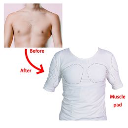 Man 3D Body Shaper Fake False Muscle Chest T-Shirt Sponge Shoulders Padded Underwear Compression ABS Anime Cosplay Underwear