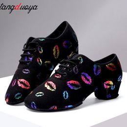 Dance Shoes high heel dance shoes sneakers women ballroom latin dance shoes woman black close toe dancing shoes for women Lip print 230728