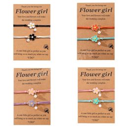 2pcs/set Bracelet Flower Handmade Braided Rope Adjustable Charm Bracelets Couple Lover Promise Wish Card Jewellery