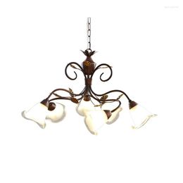 Chandeliers American Country Flower Leaf Lights Dining Room Study Light French Kitchen Living Lighting Glass Pendant Lamps