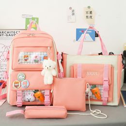 Backpacks Simple Backpack 4 Piece Set High School Backpack Bags for Teenage Girl Canvas Travel Women Bookbags Teen Student Schoolbag 230729