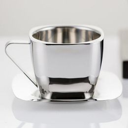 Cups Saucers Cup With Handle Korean Style Niche Coffee Set Vintage Stainless Steel Small Water Double Anti-scald Teacup Afternoon Tea