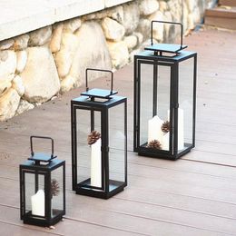 Candle Holders Windproof Glass Holder Black Outdoor Hanging Luxury Large Romantic Kandelaar Candlestick