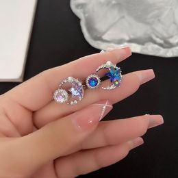 Cluster Rings Planet Shiny Crystal Star Moon For Women Universe Aesthetic Finger Engagement Wedding Ring Jewellery Gift