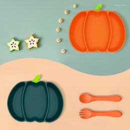 Bowls Halloween Pumpkin Toddler Plate 3-Divided Silicone Feeding Bowl With Suction Cup Drop