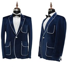 Bule Men Wedding Blazer Notched Lapel Single Breasted Coat Fit Groom Party Formal Clothing For Male Customise 2023 Autumn New Arrival