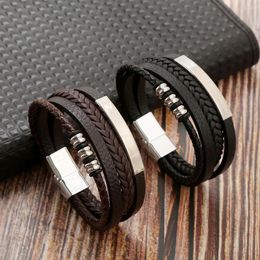 Bangle High Quality Magnetic Buckle Handmade Braided Multilayer Leather Bracelet For Men