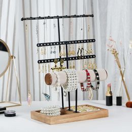 Jewellery Pouches Fashion Organiser Display For Earrings Necklaces Storage Rack With Wooden Base Bracelet Hanging Holder