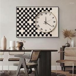 Wall Clocks Vintage Checkerboard Grid Clock Living Room Creative Net Celebrity Fashion Ins Style Atmosphere Simple Modern