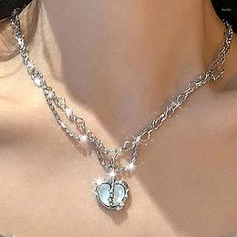 Pendant Necklaces 1 Set Heart Rhinestone Opals Rings Earrings Women Zircons Necklace Romantic Jewellery Banquet Wedding Gifts