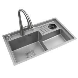 Grey Drop In Kitchen Sink Workstation Undermount Single Bowl 304 Stainless Steel Kitchen Sink with Drain Basket accessories
