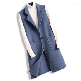 Women's Vests Autumn Winter Fashion 6 Colour Long Wool Vest Women Double Faced Waistcoat Korean Big Pocket Sleeveless Jacket Coat Female