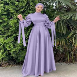 Ethnic Clothing Ramadan Eid Djellaba Muslim Dress Dubai Shiny Soft Grosgrain Silk Abaya Turkey Islam Robe With Belt WY715258Q