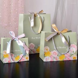 Gift Wrap 2Pcs Rose Refreshing Party Paper Bag Tote Delivery Ribbon Birthday Wedding Anniversary Holiday