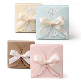 Gift Wrap 10/20Pcs Wave Solid Kraft Paper Candy Box Wedding Favour DIY Folding Packaging Bag Baby Shower Birthday