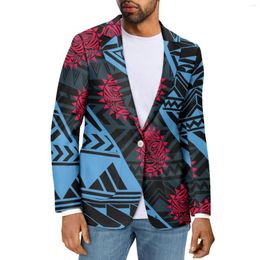 Men's Suits Polynesian Tribal Samoan Totem Tattoo Samoa Prints Fashion Men Casual Business Officewear Style V-Neck Long Sleeve Suit Coat