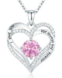 CDE Forever Love Heart Pendant Necklaces for Women 925 Sterling Silver with Birthstone Zirconia, Jewellery Gift for Women Mom Girlfriend Girls Her D43252