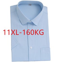 Men's Dress Shirts Plus Size 11XL 10XL 9XL Summer Men Dress Shirt Short Sleeve Solid Blue White Black Work Business Casual Office Weddding 160KG 230728