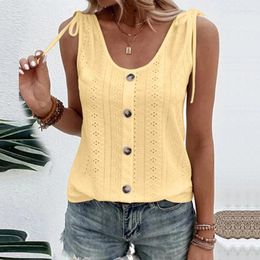 Women's Tanks Solid Colour Casual Loose Tank Tops For Women 2023 Summer Vintage Sleeveless U-Neck Lace-Up Top Female Streetwear Vest