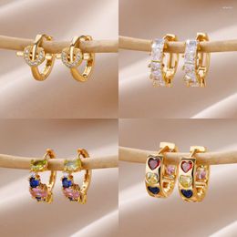 Hoop Earrings Fashion Zircon Heart For Women Gold Plated Stainless Steel Cute Unique 2023 Trend Boho Wedding Jewelry