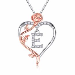 Iefil Rose Heart Necklaces Gifts for Women,925 Sterling Silver Rose Love Heart Initial Letter Pendant Necklace Jewellery Mothers Day Valentines D43219