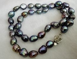 Chains Women Jewelry 9-10mm Black Blue Green Brown Gray Colors Baroque Pearl Necklace Real Natural Cultured Freshwater