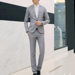 Men's Suits 2Pcs Fashion Men Blazer Spring Autumn Stylish Business Casual Jacket Solid Colour Lapel Button Long Sleeve Slim Suit Pants