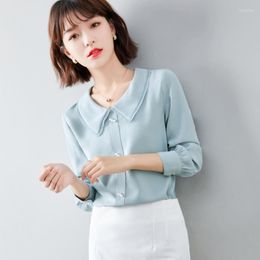Women's Blouses Real S Chiffon Shirt Doll Collar French Tops Long Sleeves Korean Shirts