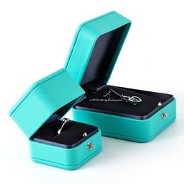 Jewellery Boxes Creative Blue PU Leather Diamond Ring Box Proposal Pendant Box Necklace Box Gift BoxBrand Jewellery Packaging Box 230728