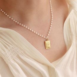 Pendant Necklaces AOMU Vintage Gold Colour Hand-painted Tulip Flower Rectangle Brand Imitation Pearl Chain Necklace For Women Jewellery