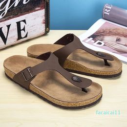 mens womens Flip Flops Scuffs slippers Cork Couple Slippers leather Cork Flat Fashion Leather Slide outdoor Beach Sandals 34-46