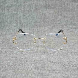 50% OFF Sunglasses 2023 Vintage Rimless Square Clear Glasses Men Oval Wire Eyeglasses Optical Metal Frame Oversize Eyewear Women for Reading OculosKajia New