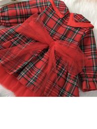 Girl Dresses Baby Boys Christmas Outfit Long Sleeve Plaid Romper With Bowtie Gentleman Jumpsuit Kids Xmas Clothes