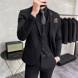 Men's Suits Style (suit Waistcoat And Trousers) Fashion Casual Handsome Embroidery Stripe Korean Slim Business Suit Three-piece