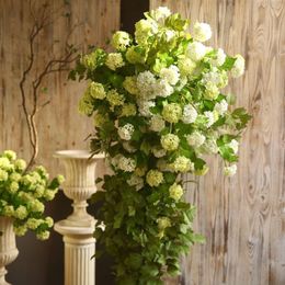 Decorative Flowers 3 Head Wood Hydrangea Simulation Fake Flower High-end Quality Silk Home Display Soft Decoration Material